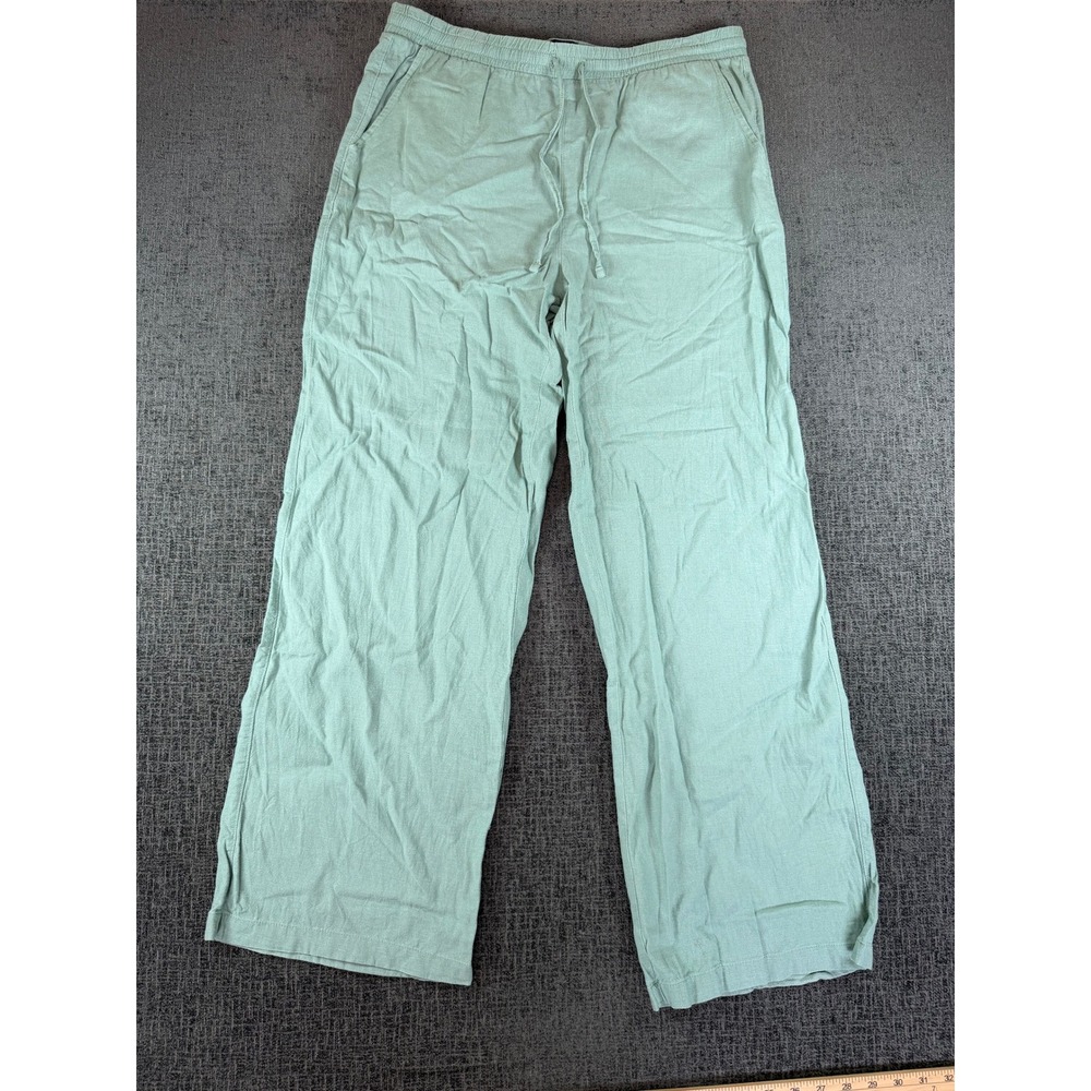 Gap Women Medium Mint Green Linen Blend Wide Leg Drawstring Pants Casual Relaxed